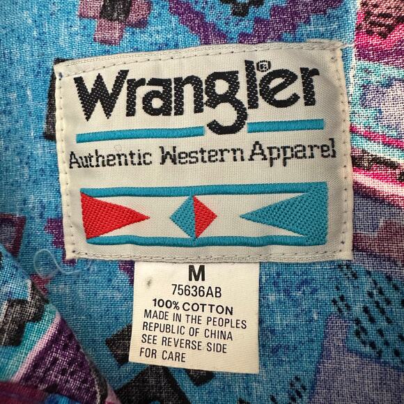 Wrangler Vintage 90s Southwest Aztec Floral Button Down Shirt M - Picture 2 of 10